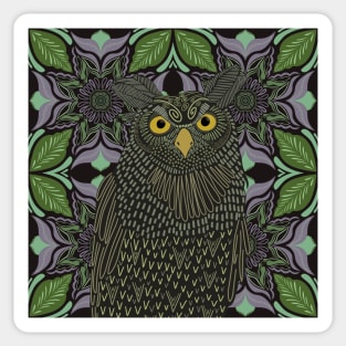 Owl On Abstract Leaves | Owl Lovers Gift Idea Sticker